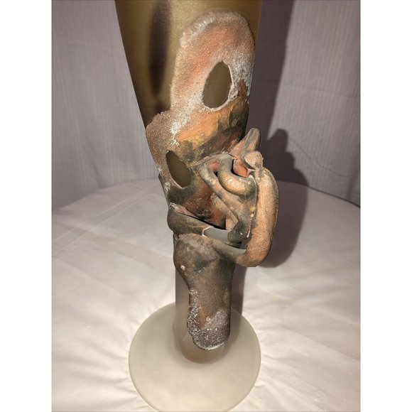 Art Deco Style Blown Glass Vase "Corn" 3d Metal Coated Brown  Handmade - Picture 5 of 12